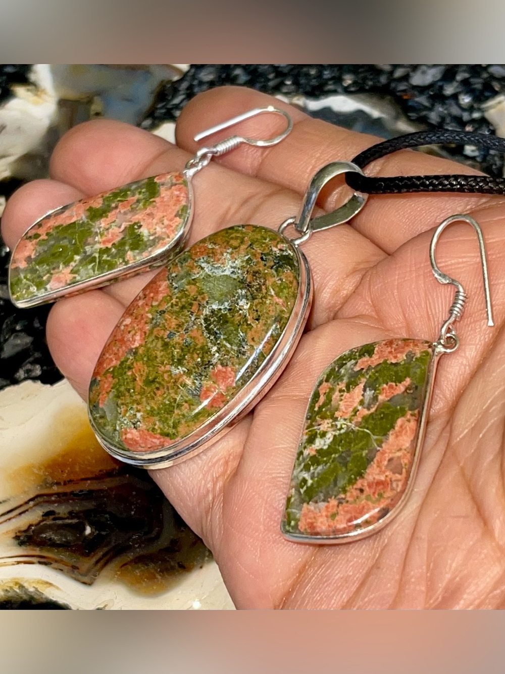 Unakite Jasper Pendant & Earrings